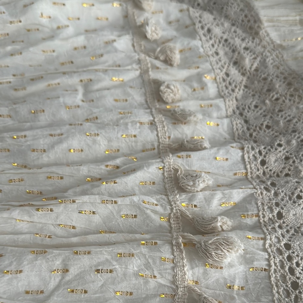Me 2 magic Elegant ivory metallic tiered crochet Maxi Dress s xL boho vacation - Picture 14 of 16